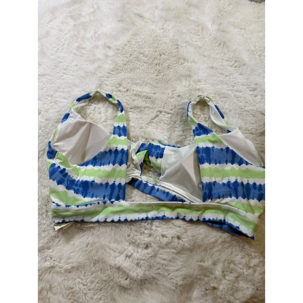 Aerie Bikini Top XL Blue Green Tie Dye Bralette Swimwear Striped Tropical Beach‎